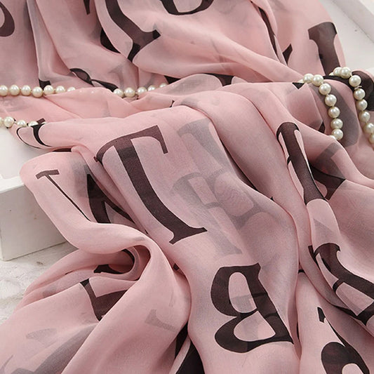 Printed Silk Chiffon Scarf – Abstract Script – Blush