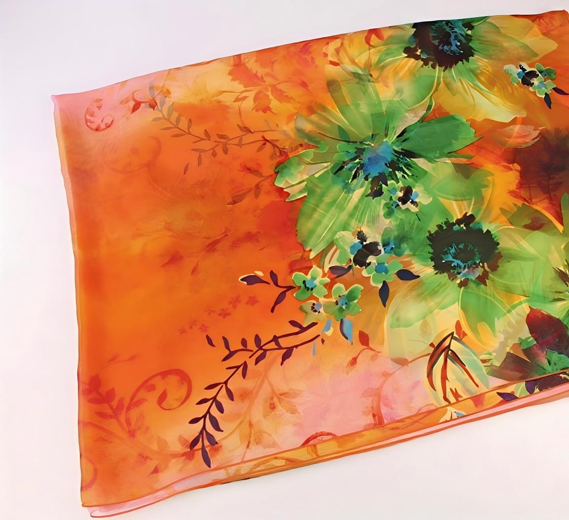Printed Silk Chiffon Scarf – Orange Floral