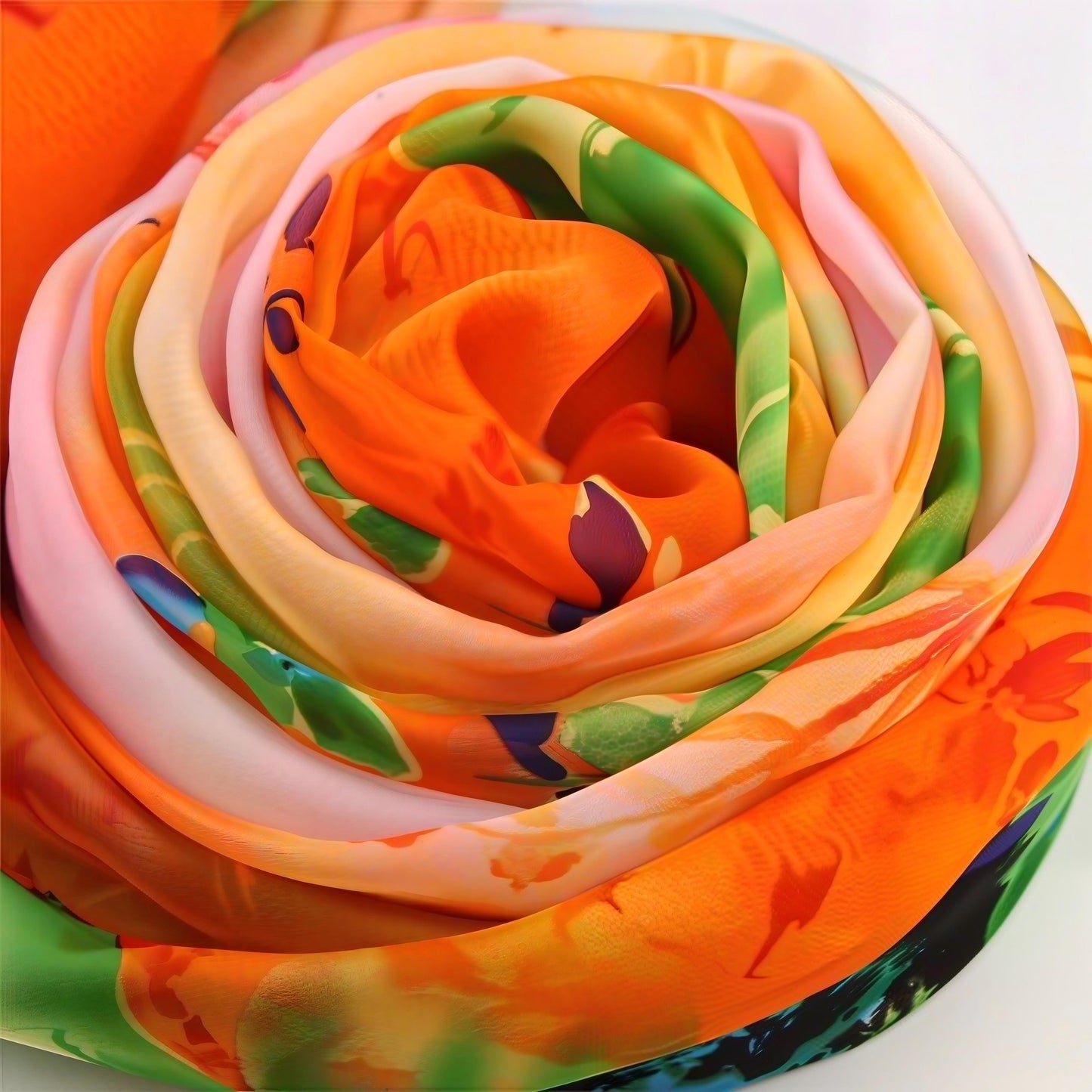 Printed Silk Chiffon Scarf – Orange Floral