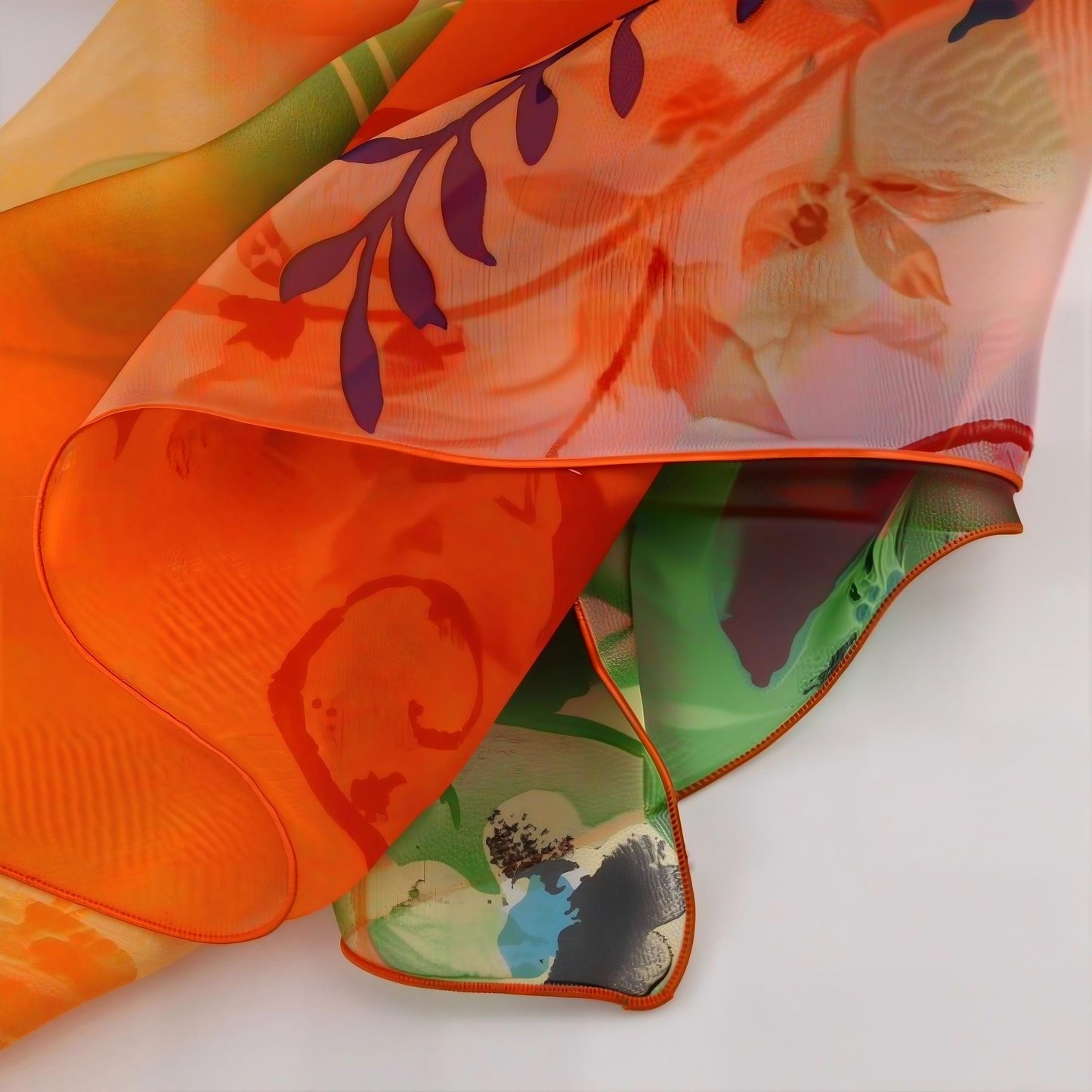 Printed Silk Chiffon Scarf – Orange Floral
