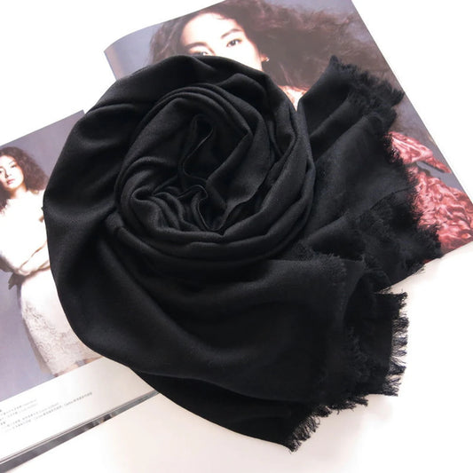 Fine Wool & Cashmere Scarf – Solid – Black