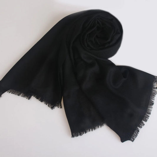 Fine Wool & Cashmere Scarf – Solid – Black