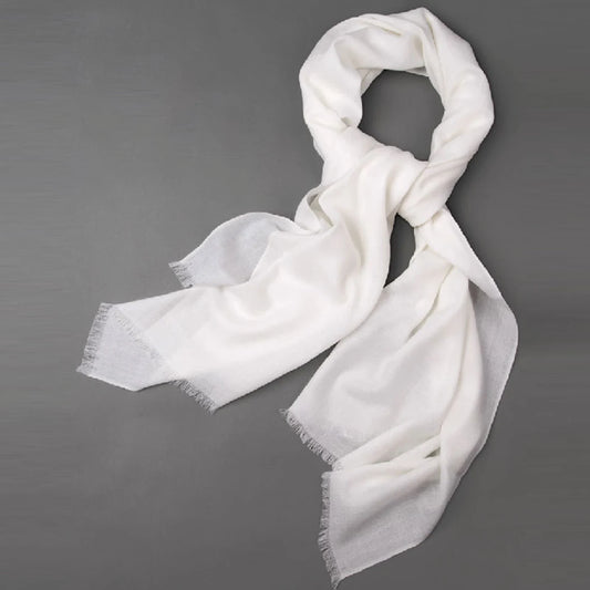 Fine Wool & Cashmere Scarf – Solid – White / Ivory