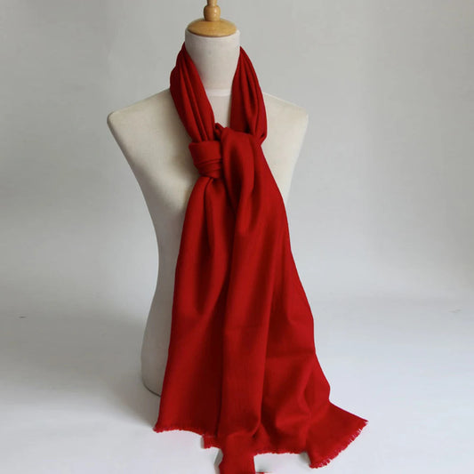 Fine Wool & Cashmere Scarf – Solid – Crimson Red